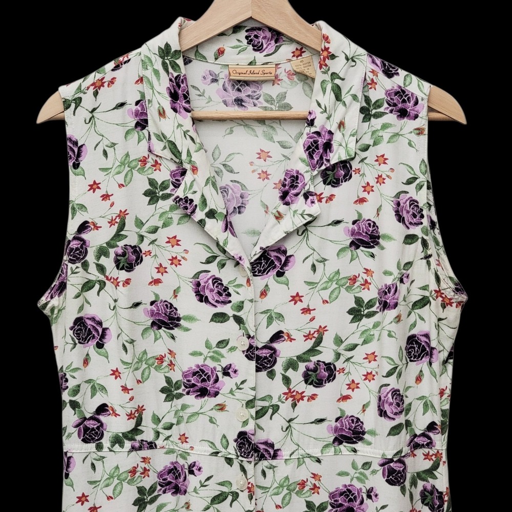 Vtg 90s Original Island Sport White Purple Floral Print Button Up Maxi Dress 10 - Picture 4 of 10